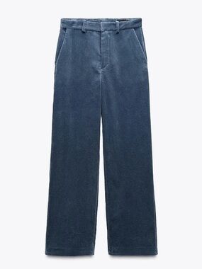 ZARA CORDUROY STRAIGHT LEG TROUSER PANTS ZW COLLECTION Blue S